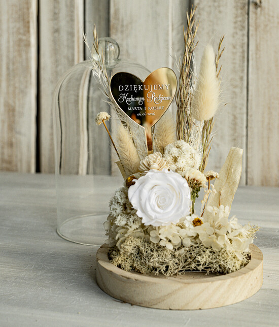 Prezenty, Podziękowania dla Rodziców Kompozycje Kwiatowe / Flowerboxy Personalizowane podziękowania dla Rodziców flowerbox z suszonych kwiatów, Wieczna róża Podziękowanie 12/FBmini/podRd