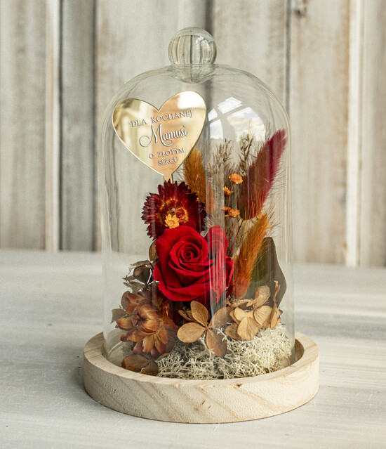 Prezenty dla Mamy kwiaty flowerboxy kompozycja kwiatowa w szklanej kopule, prezent dla mamy flowerbox z suszonych kwiatów, suszone kwiat 08/FBmini/Mama