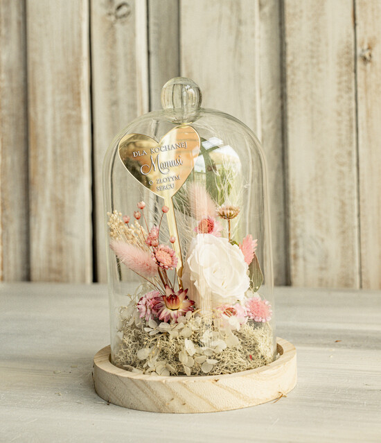 Prezenty dla Mamy kwiaty flowerboxy kompozycja kwiatowa w szklanej kopule, prezent dla mamy flowerbox z suszonych kwiatów, suszone kwiat 11/FBmini/Mama