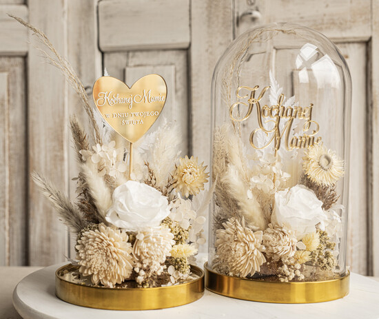 Prezenty dla Mamy kwiaty flowerboxy flowerbox, pomysł na prezent prezent dla mamy kwiaty w kopule kompozycja z kwiatów suszonych wieczne 03/fboxSZ/Mama