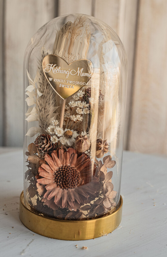 Prezenty dla Mamy flowerboxy, box ze słodyczami  prezent na dzień mamy, kwiaty w szklanej kopule, pomysł na prezent dla mamy, Szklana kopuła dekoracj 01/fboxSZMin/Mama