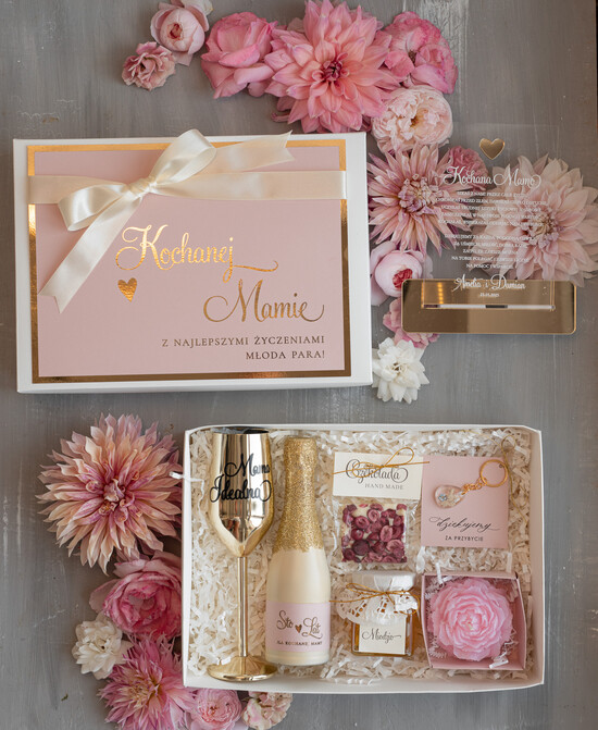 Prezenty, Podziękowania dla Mamy  zestawy do szampana podziękowanie dla Mamy od Pary Młodej, prezent dla Mamy na ślubie, pamiątka ze ślubu dla Mamy  06/boxNsz/Mama