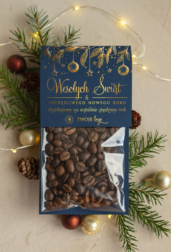 Prezenty Oferta dla Salonów BEAUTY drobne prezenty słodkości miody ciasteczka świąteczna kawa podziękowania dla klientki salonu kosmetycznego, prezent od fryzjerki dla klientek,  01/kawaWDZŁ/xmasDp
