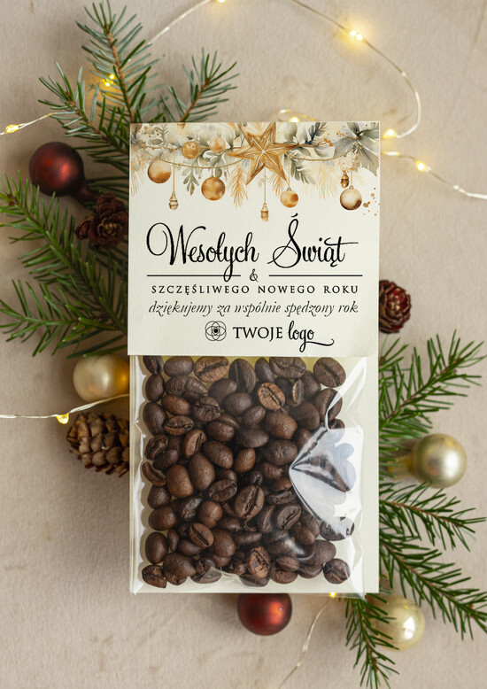 Prezenty Oferta dla Salonów BEAUTY drobne prezenty słodkości miody ciasteczka świąteczna kawa podziękowania dla klientki salonu kosmetycznego, prezent od fryzjerki dla klientek,  02/kawaWD/xmasDp