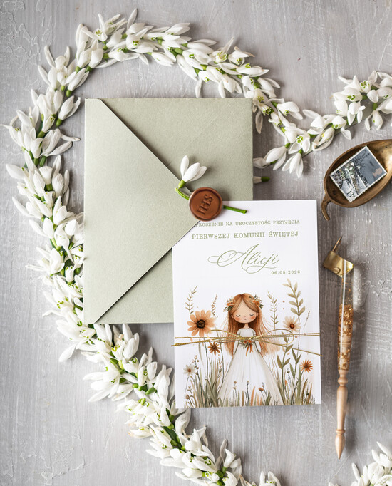 Zaproszenia na Komunię dla Dziewczynki dziewczynka  personalizowane zaproszenia Komunijne proste zaproszenie na komunię dla dziewczynki zaproszenia na k 01/sklSznDz/Komunia