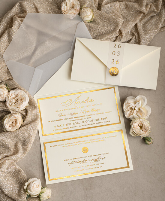 Zaproszenia na Komunię dla Dziewczynki dziewczynka  Eleganckie Zaproszenia Komunijne Dla Dziewczynki, Zaproszenia Na Pierwszą Komunię ,Złote Zaproszenia 01/KopZlk/Komunia