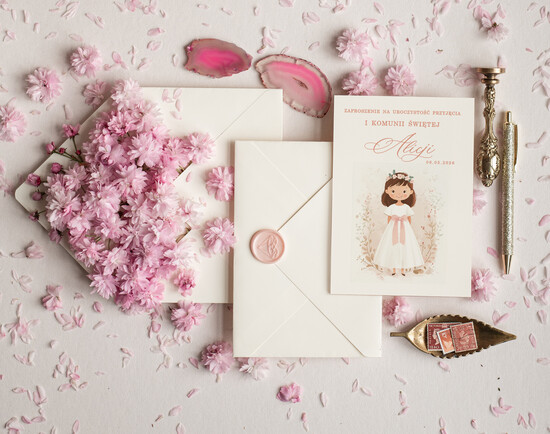 Zaproszenia na Komunię dla Dziewczynki dziewczynka  Jednokartkowe zaproszenia Komunijne proste zaproszenie na komunię dla dziewczynki zaproszenia na kom 01/JkDz/Komunia