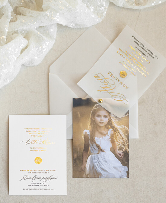 Zaproszenia na Komunię  dziewczynka  ręcznie robione zaroszenia komunijne nietypowe zaproszenie na komunie personalizowane zaproszenia Ko 01/zdjkalNlam/KomZ