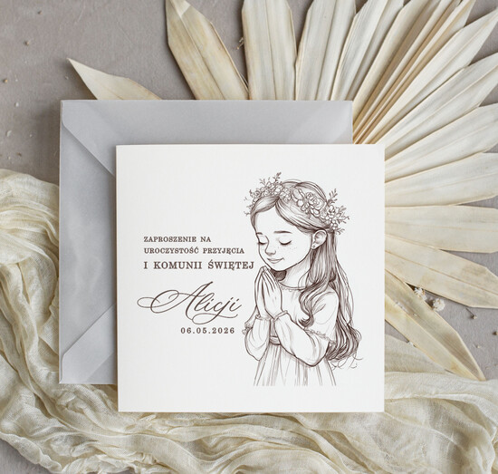 Zaproszenia na Komunię dla Dziewczynki dziewczynka  personalizowane zaproszenia Komunijne Eleganckie zaproszenia komunijne dla dziewczynki, proste zapro 03/KalKw/Komunia