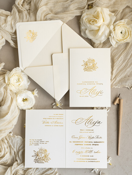 Zaproszenia na Komunię dla Dziewczynki dziewczynka  złote lub srebrne ręcznie robione zaroszenia komunijne nietypowe zaproszenie na komunie personalizow 02/sklZł/Komunia