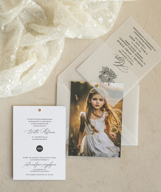 Zaproszenia na Komunię  dziewczynka  ręcznie robione zaroszenia komunijne nietypowe zaproszenie na komunie personalizowane zaproszenia Ko 01/zdjkalN/KomZ