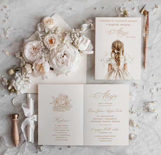 Zaproszenia na Komunię dla Dziewczynki dziewczynka  delikatne zaproszenia Komunijne Eleganckie zaproszenia komunijne dla dziewczynki, proste zaproszenie 01/sklDz/Komunia
