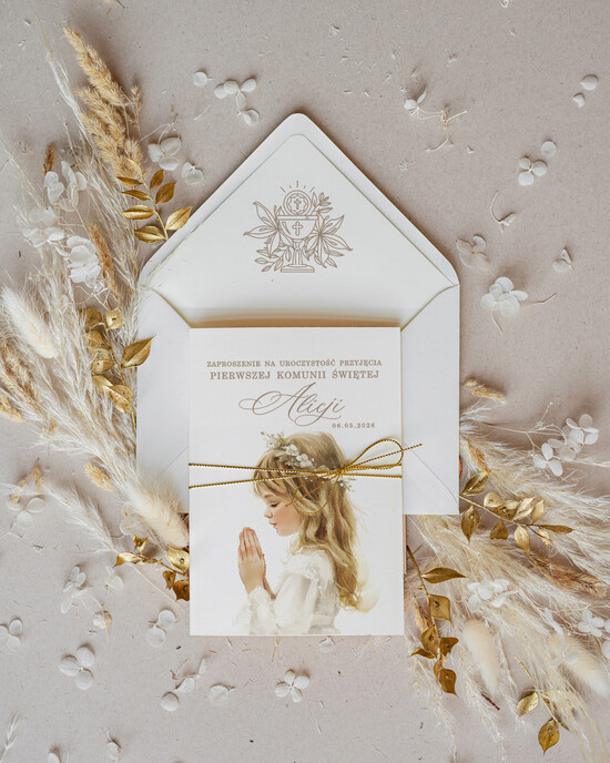 Zaproszenia na Komunię  dziewczynka  delikatne zaproszenie Komunijne proste zaproszenie na komunię dla dziewczynki zaproszenia na komunię 01/KsklSzDz/KomZ