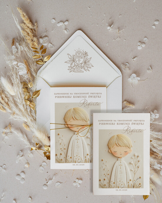 Zaproszenia na Komunię dla Chłopca chłopiec delikatne zaproszenia Komunijne proste zaproszenie na komunię dla chłopca zaproszenia na komunię ze  01/sklSznCh/Komunia