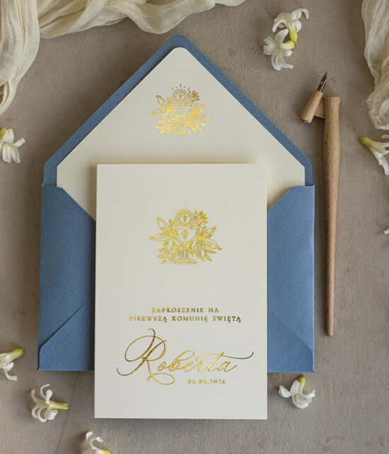 Zaproszenia na Komunię dla Chłopca chłopiec złote lub srebrne ręcznie robione zaroszenia komunijne nietypowe zaproszenie na komunie personalizow 01/sklChZł/Komunia