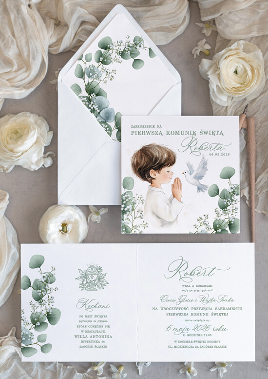 Zaproszenia na Komunię  chłopiec personalizowane zaproszenia Komunijne proste zaproszenie na komunię dla chłopca zaproszenia na komun 01/sklCh/KomZ