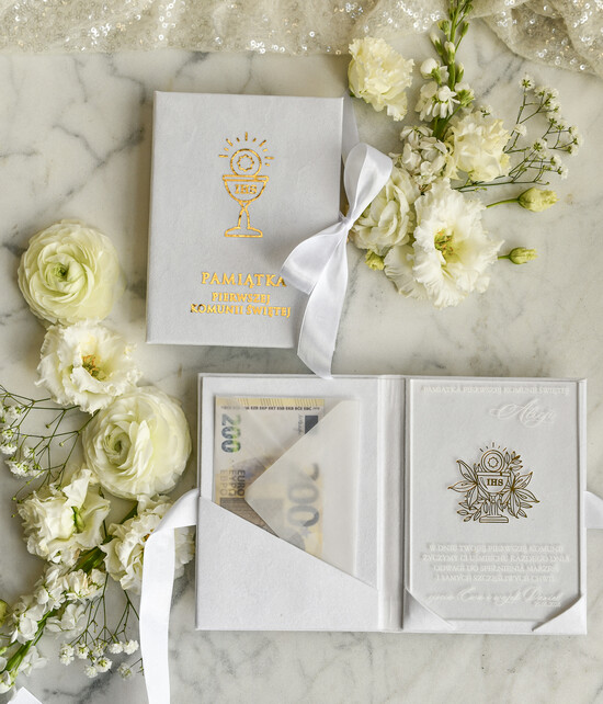 Pamiątki Prezenty na komunię  pamiątki na komunie  Statuetka pamiątka Pierwszej Komunii w pudełku, personalizowana Pamiątka Komunijna opakowanie na pie 01/okVel/PamKom