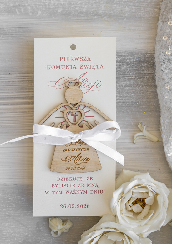 Podziękowania dla gości na komunii podziękowania dla gości Aniołki podziękowania dla gości na komunii, Upominki dla gości komunijnych, Anioły na Komunię jako p 01/mgDr/KomMg