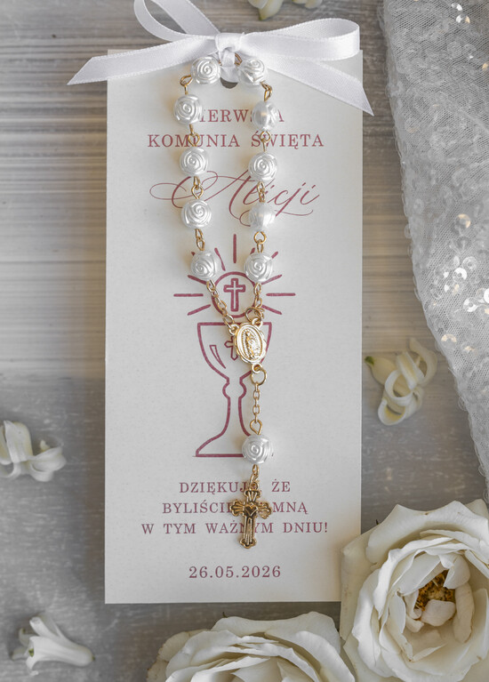 Podziękowania dla gości na komunii podziękowania dla gości Oryginalne podziękowania dla gości komunijnych, Mały różaniec prezent dla gości komunijnych, podzięk 01/Rz/Komunia