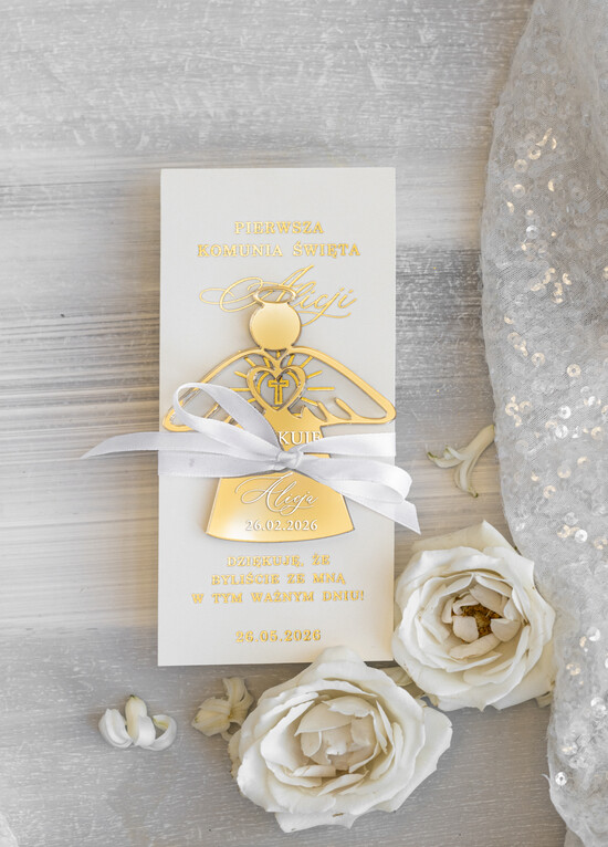 Podziękowania dla gości na komunii podziękowania dla gości Aniołki podziękowania dla gości na komunii, Upominki dla gości komunijnych, Anioły na Komunię jako p 01/mgZł/KomMg