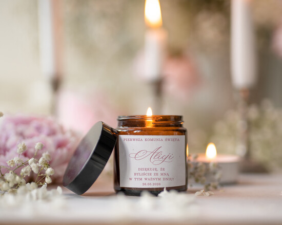 Podziękowania dla gości na komunii podziękowania dla gości upominki dla gości komunijnych, świeczka zapachowa prezenty dla gości na Komunii, prezenty komunijne 01/swieczka/KomŚwec