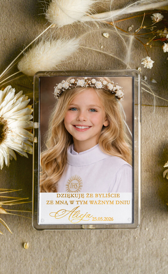Podziękowania dla gości na komunii podziękowania dla gości magnez ze zdjęciem podziękowania dla gości na komunii, Upominki dla gości komunijnych magnesy na lod 01/KwDz/KomMg