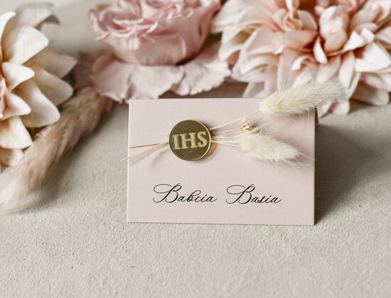 Winietki na komunię  winietki  naturalne winietki na komunię, winietka dekoracja stołu na komunii, komunijne winietki szałwiowe 02/DLrw/KomW