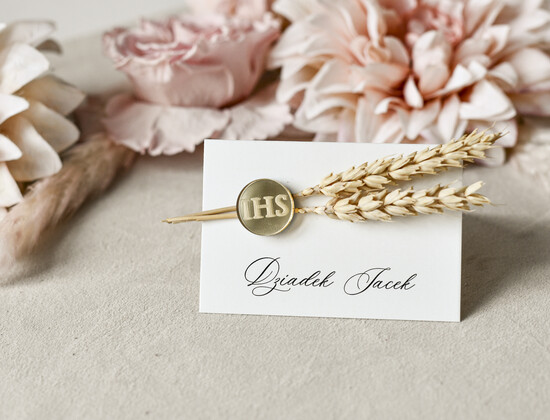 Winietki na komunię  winietki  naturalne winietki na komunię, winietka dekoracja stołu na komunii, komunijne winietki z kłosem 01/DLrwklos/KomW