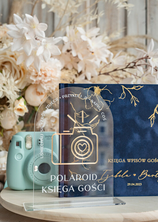 Księgi wpisów gości dodatki instrukcje  Instrukcja do Księgi Gości Polaroid Tabliczka Akrylowa dodatki ślubne instrukcja do księgi weselnej  03/st/kwg
