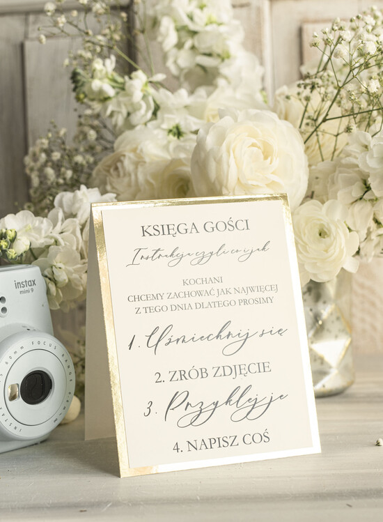 Księgi wpisów gości dodatki instrukcje  Instrukcja do Księgi Gości Polaroid stojaca papierowa dodatki ślubne instrukcja do księgi weselnej p 02/stPap/kwg
