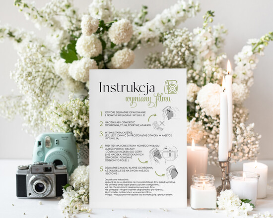 Księgi wpisów gości dodatki instrukcje  Instrukcja do Księgi Gości Polaroid papierowa dodatki ślubne instrukcja do księgi weselnej polaroid 04/A4/instKWG
