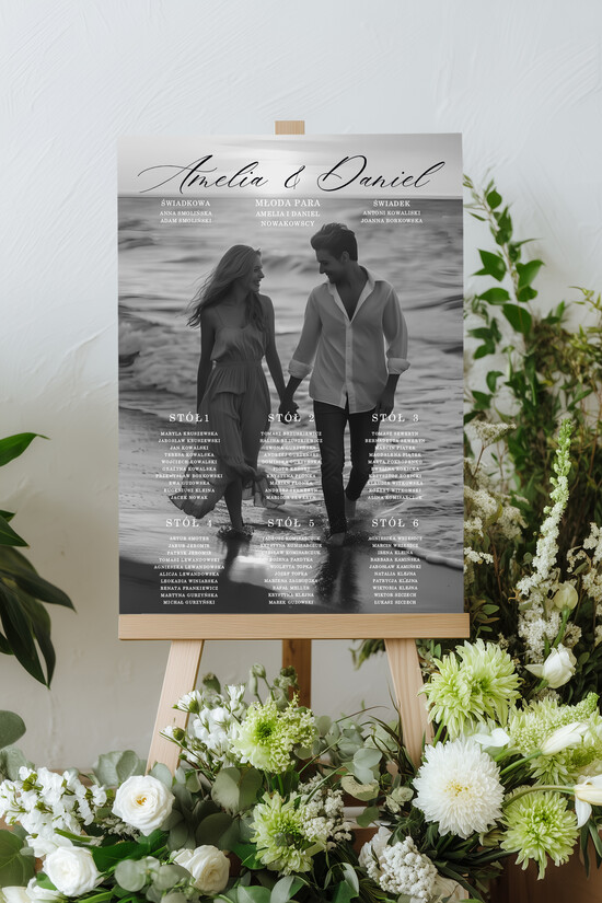 Plany stołów ze zdjęciem Pary Młodej plan stołów na weselu, usadzenie gości weselnych, tablica informacyjna dla gości weselnych, plan sto 13/PLzd/PL25