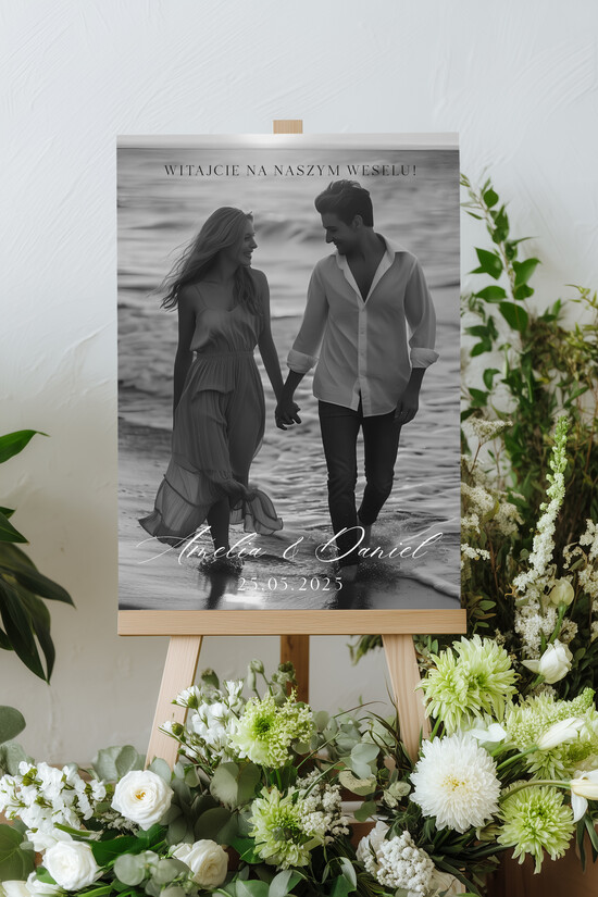 Plany stołów ze zdjęciem Pary Młodej Witamy gości weselnych napis powitanie gości na weselu, tablica powitalna dla gości weselnych, perso 13/PLzd/PLpp25
