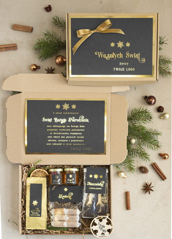 Prezenty oferta dla Firm mini zestawy  upominki świąteczne dla klientów z logo firmy Mini boxy prezentowe biznesowe Upominki  04/ziel/minibox