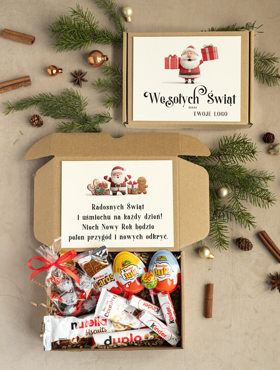 Prezenty oferta dla Firm mini zestawy  upominki dla najmłodszych z logo firmy Małe boxy prezentowe zestawy ze słodyczami  05/mik/miniKids