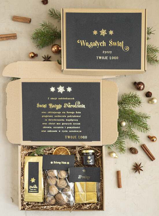 Prezenty oferta dla Firm mini zestawy  upominki świąteczne dla klientów z logo firmy Mini boxy prezentowe biznesowe Upominki  06/cz/minibox