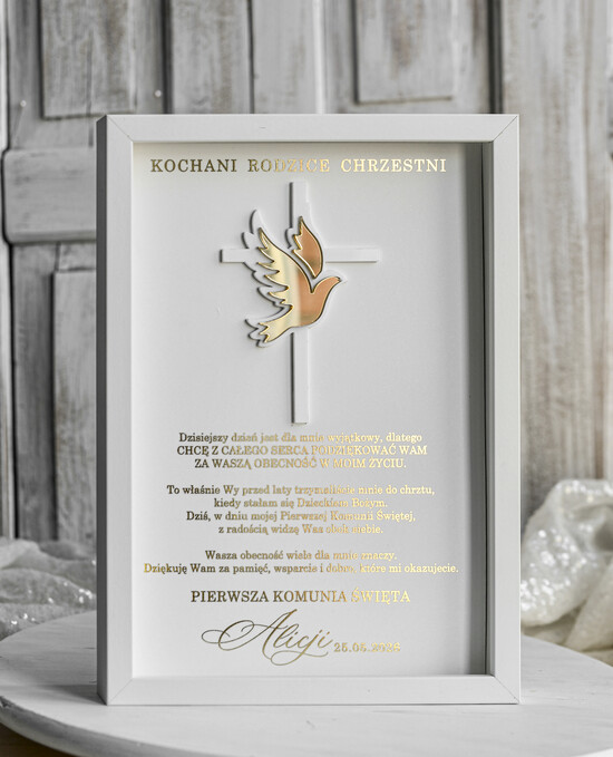 podziękowania dla najbliższych  Podziękowania w Ramie podziękowanie dla rodziców Chrzestnych na Komunię, Komunijne podziękowania dla Matki i Ojca Chrzestn 01/RamaPlexi3D/PodzKom