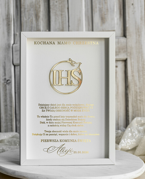 podziękowania dla najbliższych  Podziękowania w Ramie podziękowanie dla Matki Chrzestnej na Komunię, Komunijne podziękowania dla Matki i Ojca Chrzestnego  06/RamaPlexi3D/PodzKom