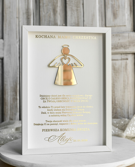 podziękowania dla najbliższych  Podziękowania w Ramie podziękowanie dla Matki Chrzestnej na Komunię, Komunijne podziękowania dla Matki i Ojca Chrzestnego  04/RamaPlexi3D/PodzKom