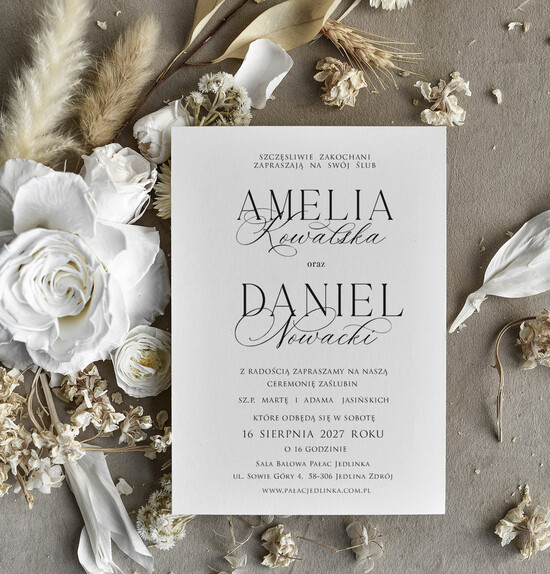 Zaproszenia ślubne tanie Minimalistyczne Zaproszenie Ślubne Czarno Białe, Monochromatyczne Zaproszenia na Ślub  01/Tn/z