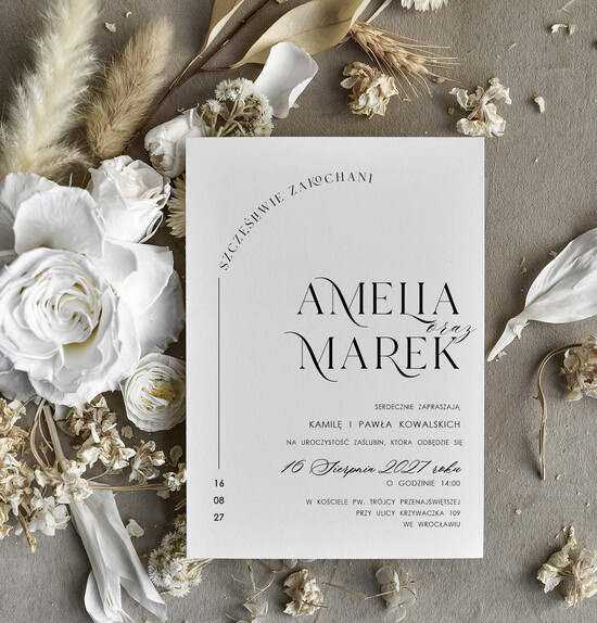 Zaproszenia ślubne tanie Nowoczesne Zaproszenia Ślubne Czarno Białe, Monochromatyczne Zaproszenia na Ślub  06/Tn/z