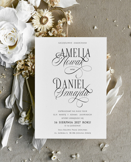 Zaproszenia ślubne tanie Monogram Nowoczesne Zaproszenia Ślubne Czarno Białe, Monochromatyczne Zaproszenia na Ślub  10/Tn/z