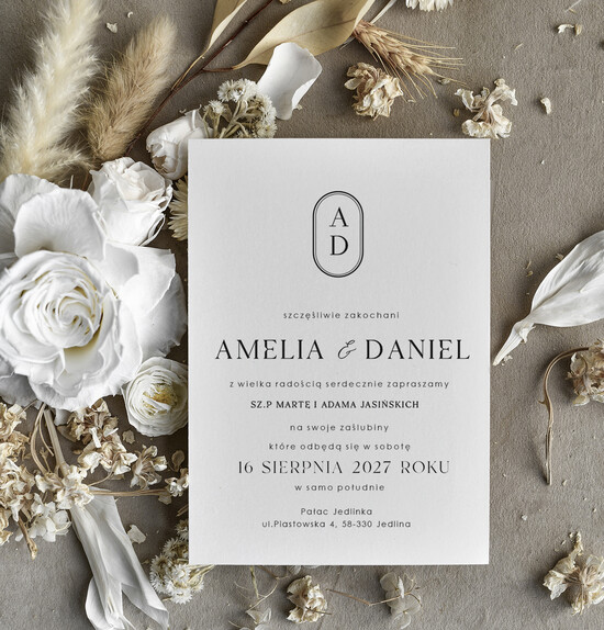 Zaproszenia ślubne tanie Tanie Zaproszenie Ślubne Czarno Białe z monogramem , Monochromatyczne Zaproszenia na Ślub  05/Tn/z