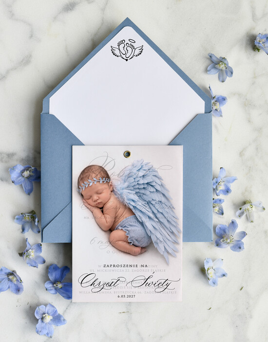 ZAPROSZENIA NA CHRZCINY dla chłopca klasyczne Zaproszenie na Chrzest z kalką, Eleganckie Zaproszenia na Chrzciny  presonalizowane 01/zdjKalk/ChrzZ