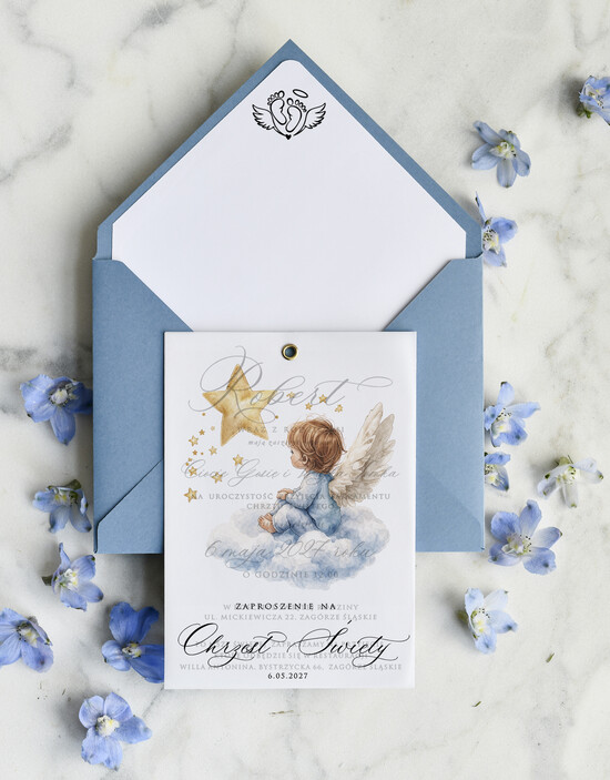 ZAPROSZENIA NA CHRZCINY dla chłopca klasyczne Zaproszenie na Chrzest z kalką, Eleganckie Zaproszenia na Chrzciny  presonalizowane 03/zdjKalk/ChrzZ