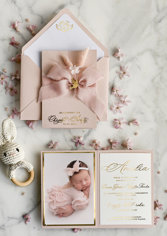 ZAPROSZENIA NA CHRZCINY dla dziewczynki  zaproszenie na Chrzest Różowe Klasyczne zaproszenie na chrzciny ze zdjęciem dziecka  01/zprkokdmu2/ChrzZ