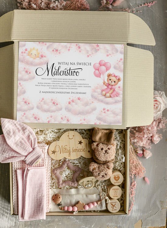 prezent dla Malucha - Wyprawka duze boxy preznetowe dla noworodka  Prezent dla Noworodka Witaj Świecie - Wyprawka Niemowlę Baby Shower gryzak pieluszka Skarpetki Misie 10/boxRoz/boxNowoR