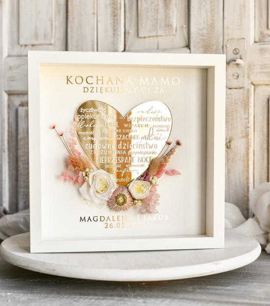 Prezenty, Podziękowania dla Mamy  Ozdobne Ramy podziękowanie dla Mamy od Pary Młodej Rama z kwiatami dla Mamy 25x25 cm  01/serceRkw/Mama