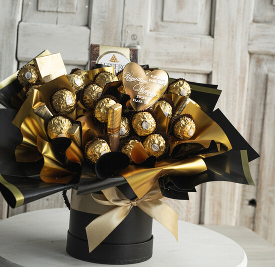 prezent dla nauczuciela/ dzień nauczyciela flower box kwiaty i słodycze Personalizowany box ze słodyczami dla nauczycielki prezent na zakończenie roku dla pani przedszkolan 02/SŁ/Naucz