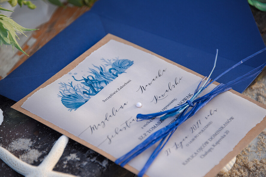 Zaproszenia ślubne morskie / marine niebieskie zaproszenia i zawiadomienia na ślub morskie na wesele nad morzem  1